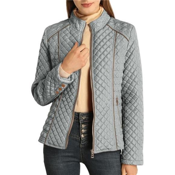 Women's Diamond Quilted Lightweight Puffer Jacket Spring and Winter Padded Coat - Picture 6 of 7